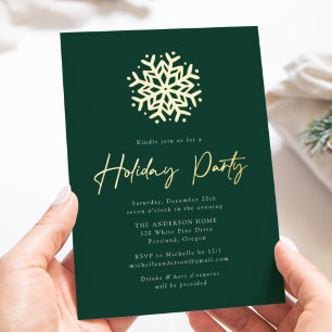 Einfache Green und Gold Snowflake Feier Folieneinladung