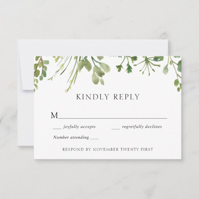 Einfache Greenery Wedding Response Card Einladung (Vorderseite)