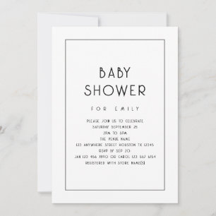 Einfache Grenz-Schwarz-Weiß-Babydusche Einladung