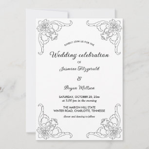 Einfache Grenze Geblüht Vintage Hochzeit Einladung