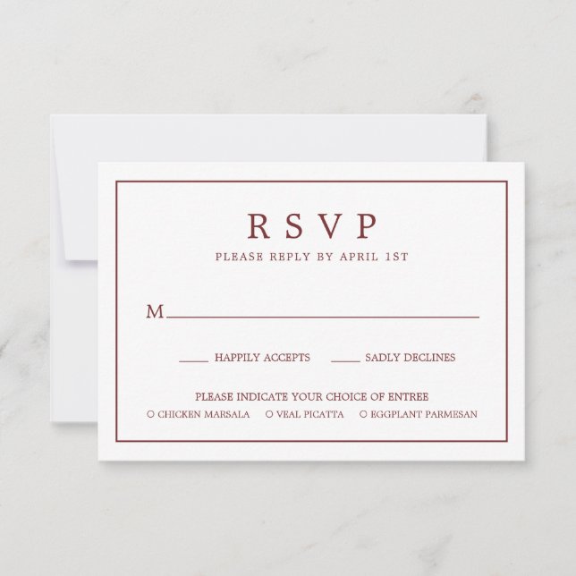 Einfache Grenzmahlzeit Wahl Burgund Hochzeit RSVP Karte (Vorderseite)