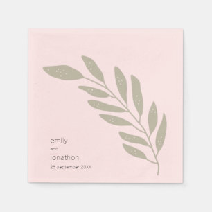 Einfache Größe Grün Blätter Namen Datum Hochzeit Serviette