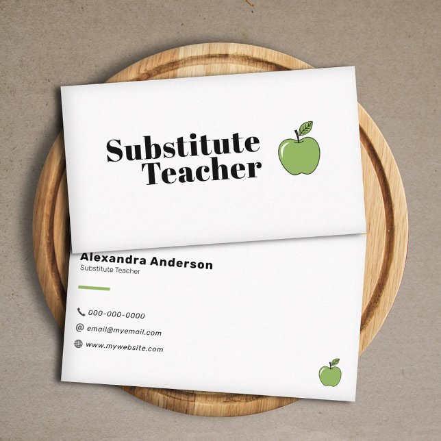 Einfache Grüne Apfellehrerin Visitenkarte (Simple Green Apple Teacher Business Card)