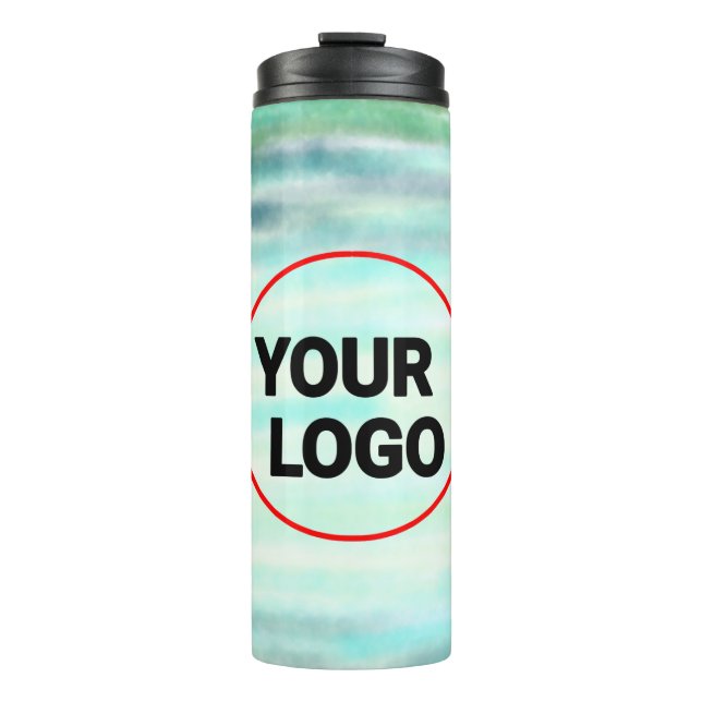 Einfache grüne Aquarellfarbe abstrakt Logo hinzufü Thermosbecher (Vorderseite)