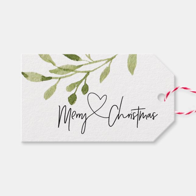 Einfache grüne Eukalyptus Frohe Weihnachtsfeiertag Geschenkanhänger (Vorderseite (Horizontal))