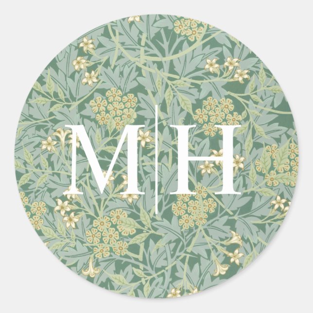 Einfache grüne Floral Monogram Wedding Umschlag Au Runder Aufkleber (Vorderseite)