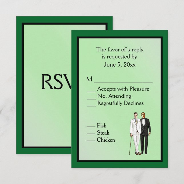 Einfache grüne Gay Wedding RSVP mit Menüauswahl (Vorne/Hinten)