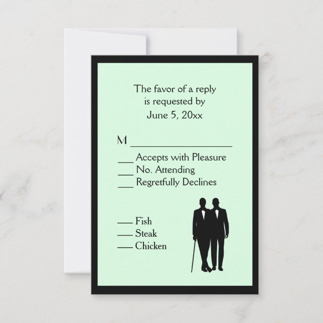 Einfache grüne Gay Wedding RSVP mit Menüauswahl (Vorderseite)