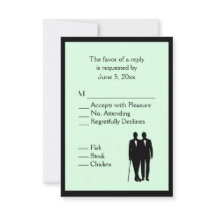 Einfache grüne Gay Wedding RSVP mit Menüauswahl