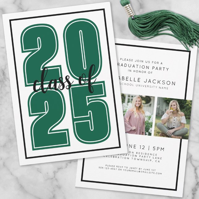 Einfache grüne Graduate Foto Abschluss Einladung (Simple Green Graduate Photo Graduation Invitation)
