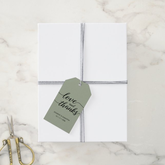 Einfache grüne Hochzeit Liebe und dank Script Cust Geschenkanhänger (Mit Garn)