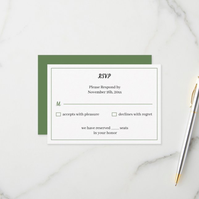 Einfache grüne Hochzeit RSVP Karte (Vorderseite/Rückseite Beispiel)