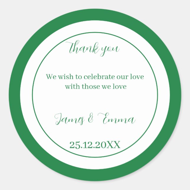 Einfache grüne Hochzeit Runder Aufkleber (Vorderseite)