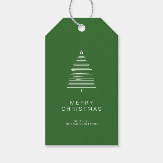 Einfache Grüne Linie Kunst frohe Weihnachtsbaum Geschenkanhänger (Vorderseite)