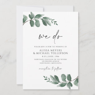 Einfache Grüne Minimalistische Blätter Hochzeit Einladung