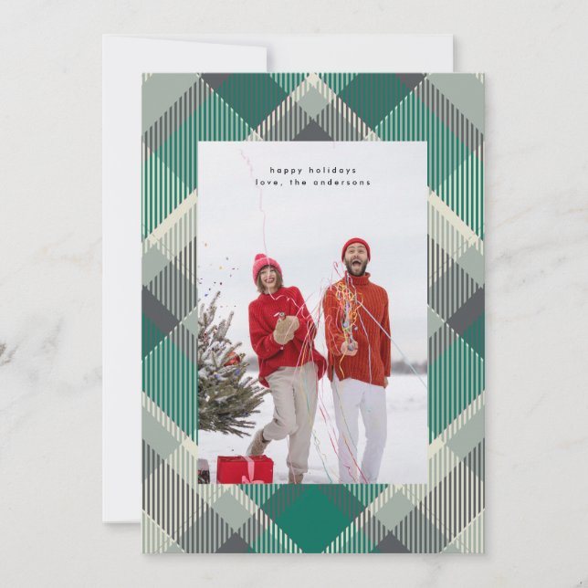Einfache Grüne Moderne Weihnachten Kariertes Foto  (Vorderseite)