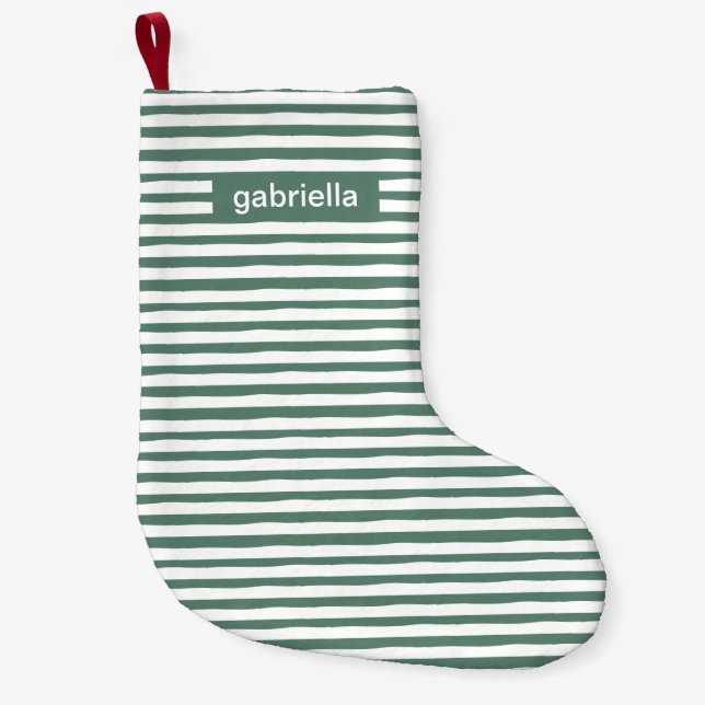 Einfache grüne Streifen mit Namen Kleiner Weihnachtsstrumpf (Vorderseite)