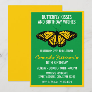 Einfache grüne und gelbe Schmetterlinge zum Geburt Einladung