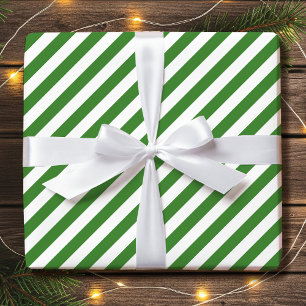 Einfache grüne und weiße diagonale Weihnachtsstrei Geschenkpapier