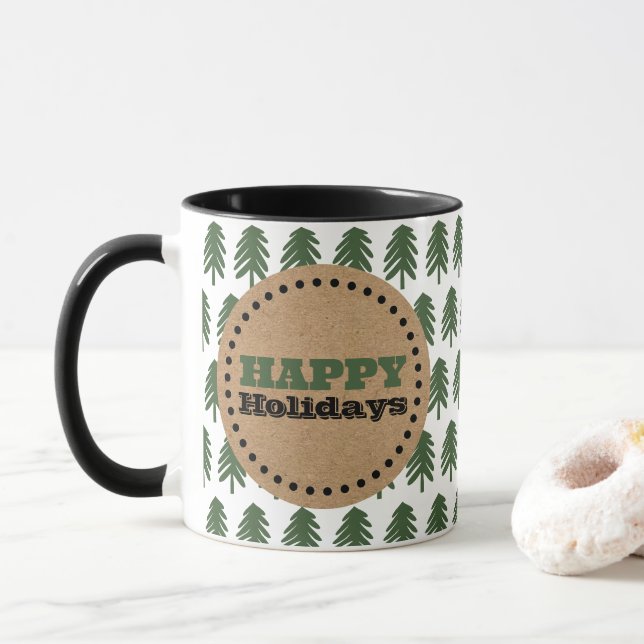 Einfache, grüne und weiße Weihnachtsbaume Tasse (Mit Donut)