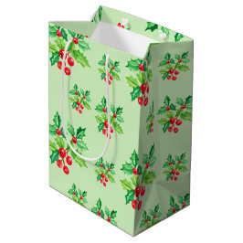 Einfache grüne Wasserfarbe Holries Xmas Muster Mittlere Geschenktüte