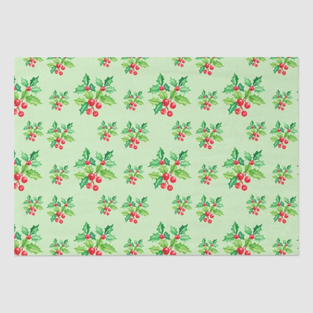 Einfache grüne Wasserfarbe Holries Xmas Muster Seidenpapier (Vorderseite)