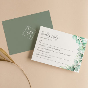 Einfache Grünpflanzen Eukalyptus-Blätter Hochzeit RSVP Karte