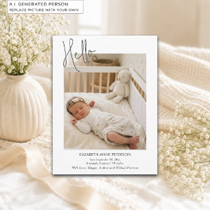 Einfache Hallo Baby Foto Geburtsanzeige Postkarte