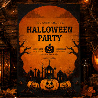 Einfache Halloween-Party-Einladung in Orange und S Einladung