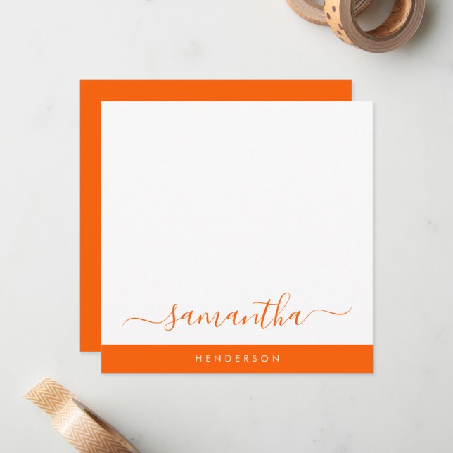 Einfache, handgeschriebene Orange-Schrift Mitteilungskarte (Vorderseite/Rückseite Beispiel)