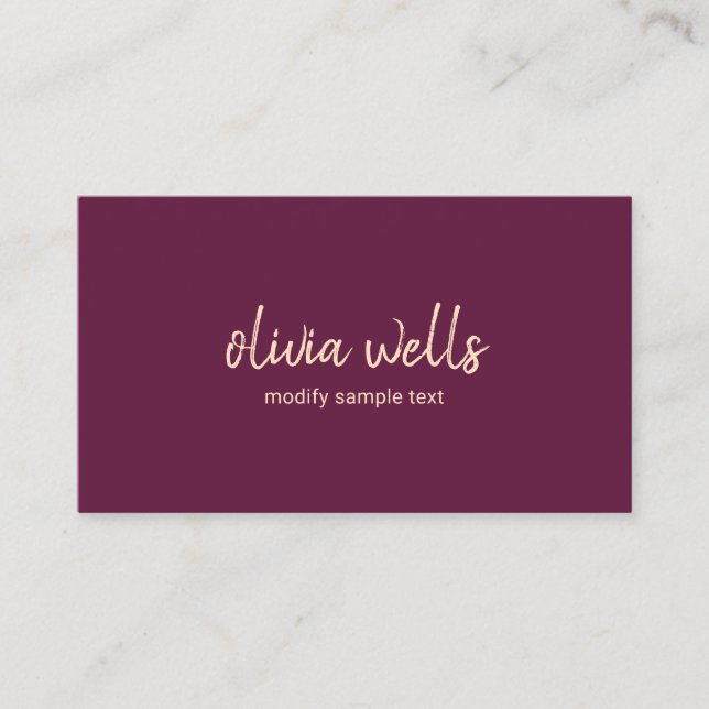 Einfache handgeschriebene Typografie Burgundy Lila Visitenkarte (Vorderseite)