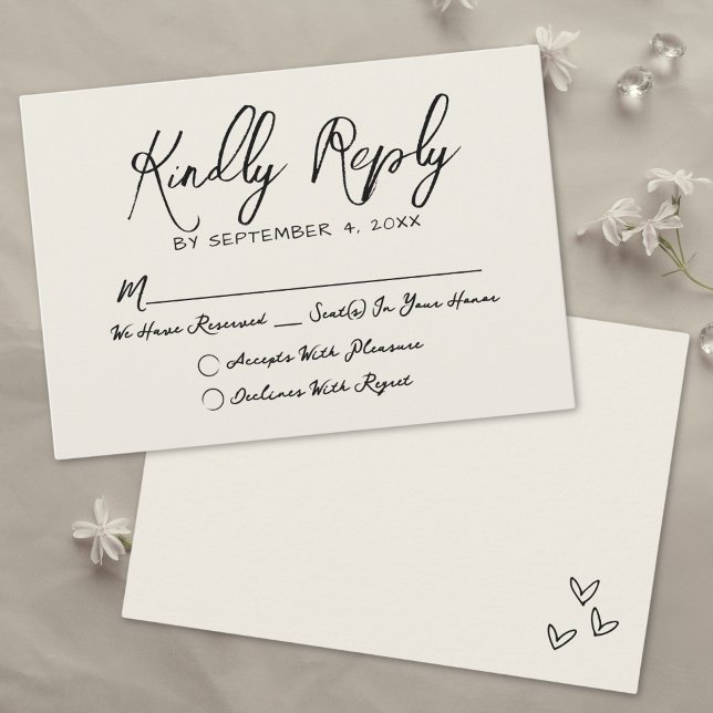 Einfache, handgezeichnete Vintage Whimsikensehen RSVP Karte (Simple Hand Drawn Vintage Whimsical Wedding RSVP Card)