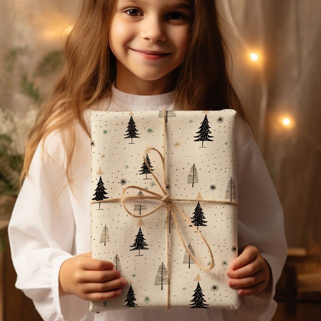 Einfache handgezogene Creme Pine Tree Geschenkpapier Set (Von Creator hochgeladen)