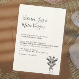 Einfache handgezogene Palmbaume gepunktete Hochzei Einladung