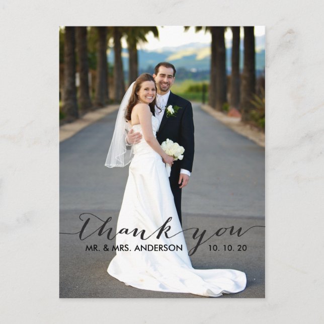 Einfache Handschrift Hochzeit Vielen Dank Postkart Postkarte (Vorderseite)