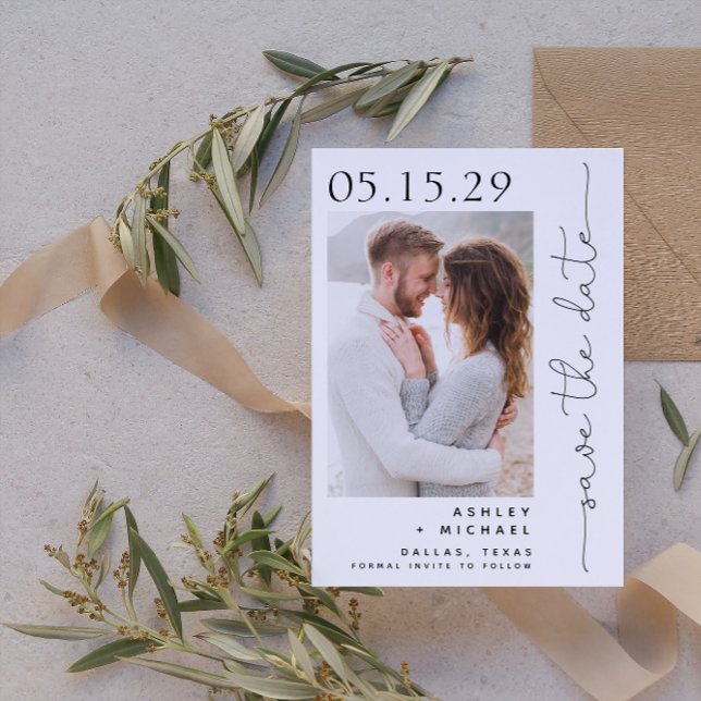 Einfache Handschrift Schrift Typografie 2 Foto Save The Date (Save Your Date in Style! Elegant & Personalizable Wedding Card. 💍💌 [Add Details])