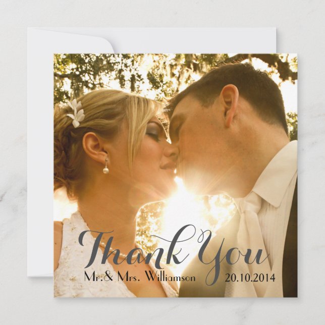 Einfache handschriftliche Hochzeit Foto Vielen Dan Dankeskarte (Vorderseite)