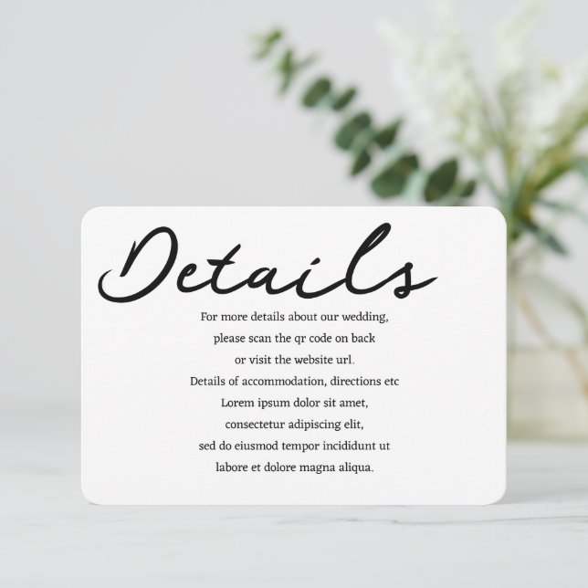 Einfache handschriftliche Typografie Details QR-Co Begleitkarte (Stehend Vorderseite)