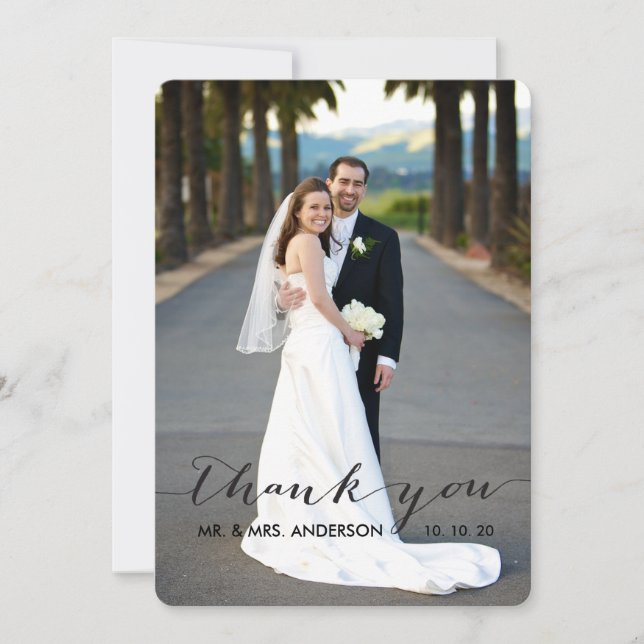 Einfache Handschrifts-Hochzeit danken Ihnen zu Dankeskarte (Vorderseite)