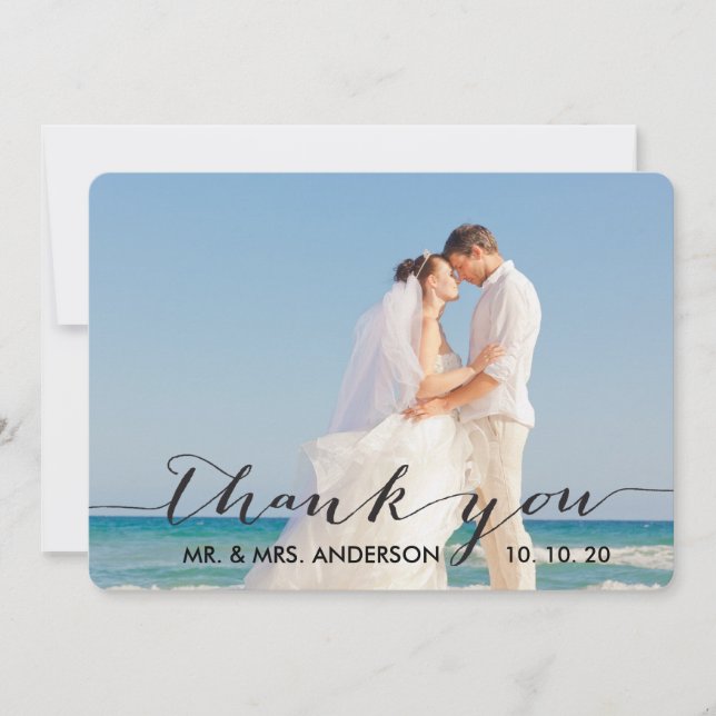 Einfache Handschrifts-Hochzeit danken Ihnen zu Dankeskarte (Vorderseite)