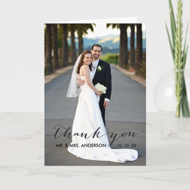 Einfache Handschrifts-Hochzeit danken Ihnen zu Dankeskarte (Vorderseite)
