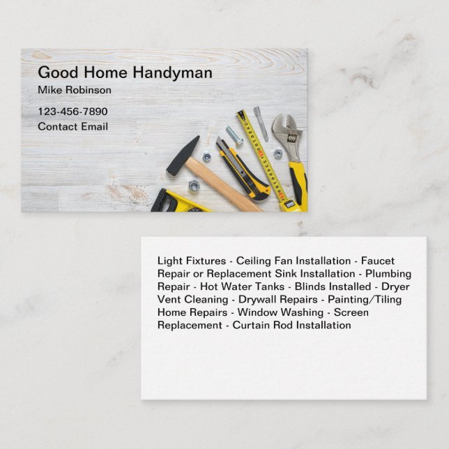 Einfache Handyman Zuhause Services Business Cards Visitenkarte (Vorne/Hinten)