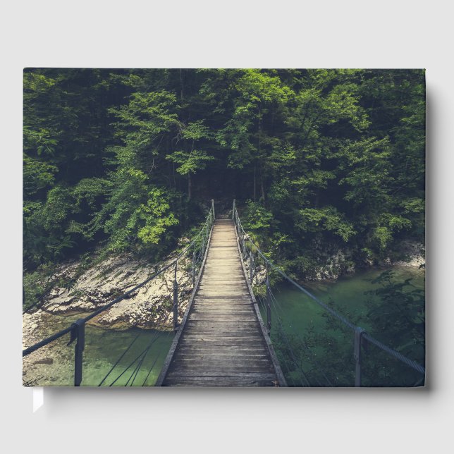 Einfache Hängebrücke über den Fluss Idrijca, Slove Gästebuch (Vorderseite)