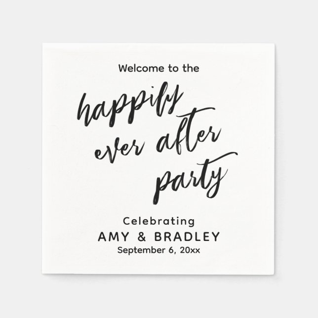 Einfache 'Happily Ever After Party'-Handschrift Serviette (Vorderseite)
