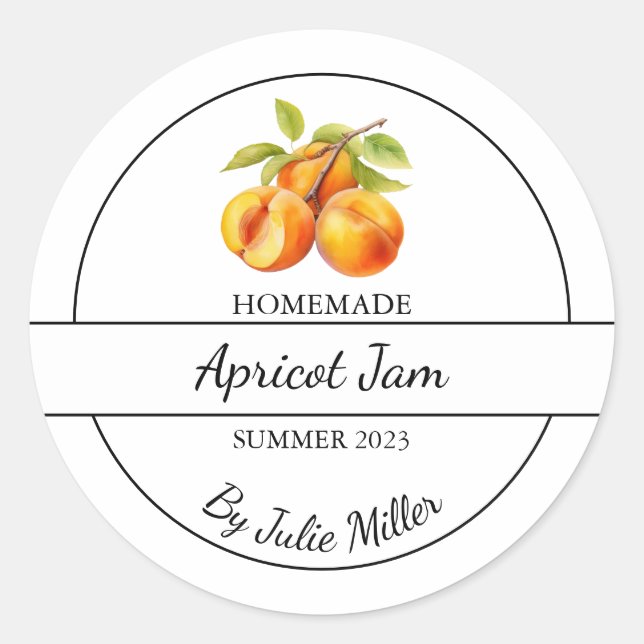 Einfache, hausgemachte Apricot-Marmelade Runder Aufkleber (Vorderseite)