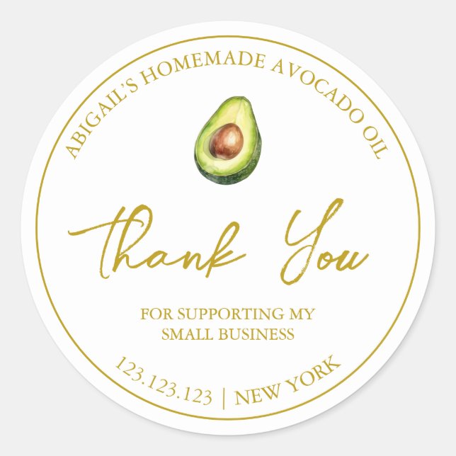 Einfache hausgemachte Avocado Öl Danke Label Runder Aufkleber (Vorderseite)