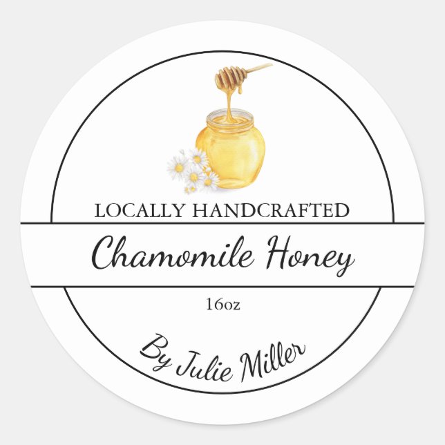 Einfache, hausgemachte Chamomile-Marke für Honig Runder Aufkleber (Vorderseite)