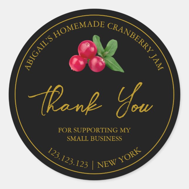 Einfache hausgemachte Cranberry Jam Danke Label Runder Aufkleber (Vorderseite)
