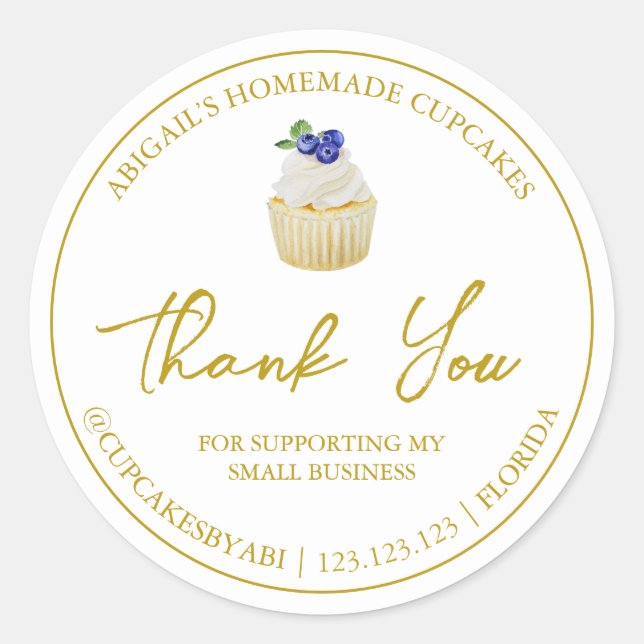 Einfache hausgemachte Cupcake Dankeschön Label Runder Aufkleber (Vorderseite)