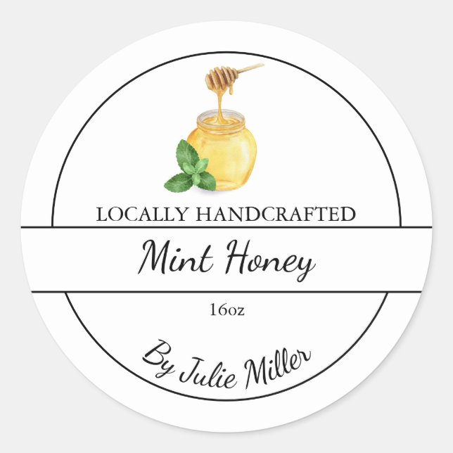 Einfache, hausgemachte Minze, die Honey-Label enth Runder Aufkleber (Vorderseite)
